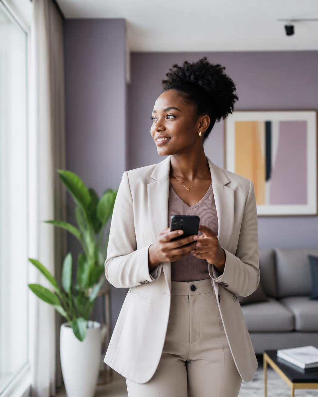 A young professional reviewing her finances on a smartphone